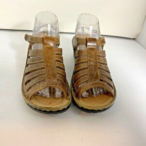 Josef Siebel Open Toe Sandals Wedge Beige Leather 41 EU 10-10.5 USA